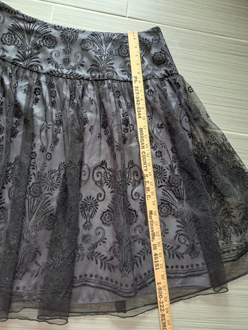 Black Goth Mesh Layered Midi Skirt Floral Zip Womens 18 Fairy Cottage Whimsygoth - Picture 5 of 9